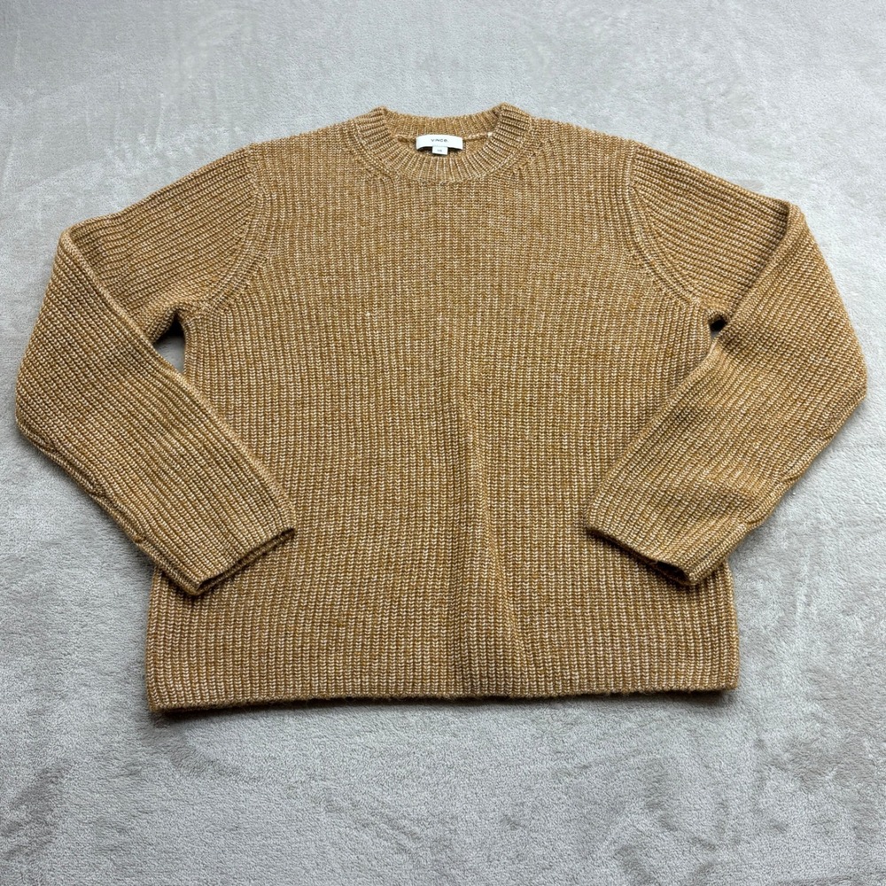 Vince Sweater Womens L Tan Wool Alpaca Blend Shaker Knit Crewneck Quiet Luxury